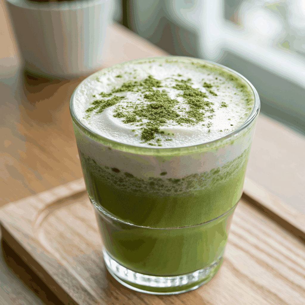 Artisanal matcha latte with foam art